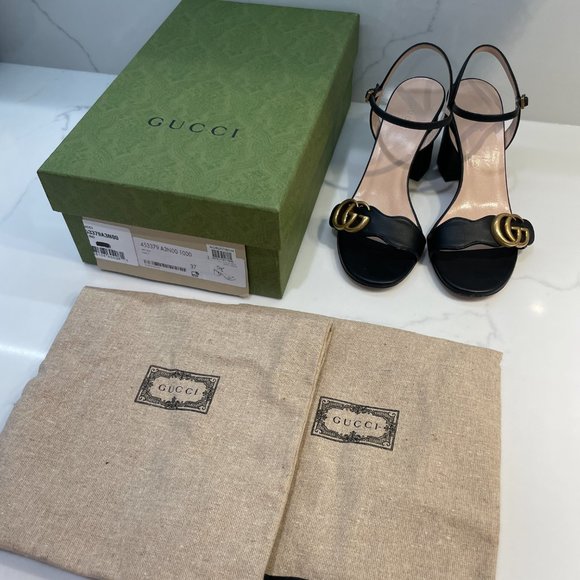 GUCCI - GG Marmont Leather Block Heel Sandal Black size 37 - US size 7 - Picture 8 of 8